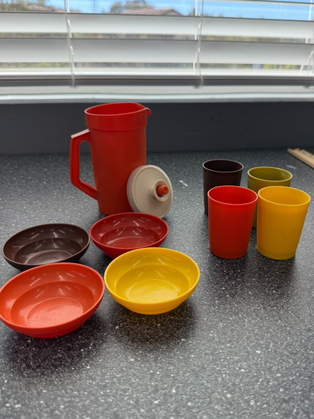 Vintage Kids Tupperware Dish Set Pitcher Cups Bowls Retro Play Kitchen